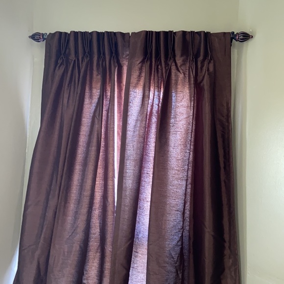 Peri Home works Collection Pinched Pleated Brown Faux Silk Curtains Drapes 24x84 - Picture 3 of 7